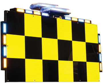 SWS checkerboard with amber and blue warning lights and two minibars
